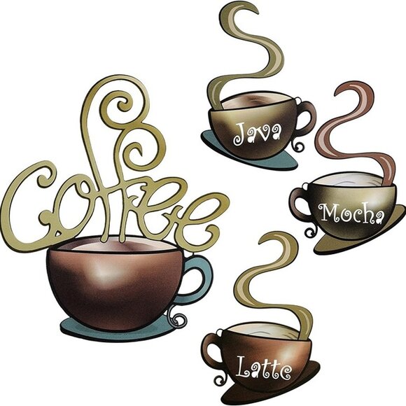 NEW  4 Pieces Metal Coffee Cup Wall Decor Coffee Bar Decor Coffee Decor Cafe - Picture 3 of 9